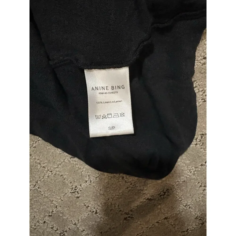 Anine Bing Black Womens Tee T-Shirt size Small 100% linen - Picture 4 of 5